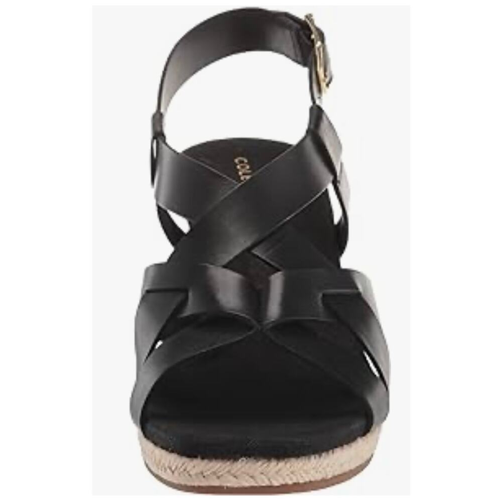 Cole Haan Black Leather Crystal Wedge Espadrille Sandals 10 B New - Picture 3 of 11